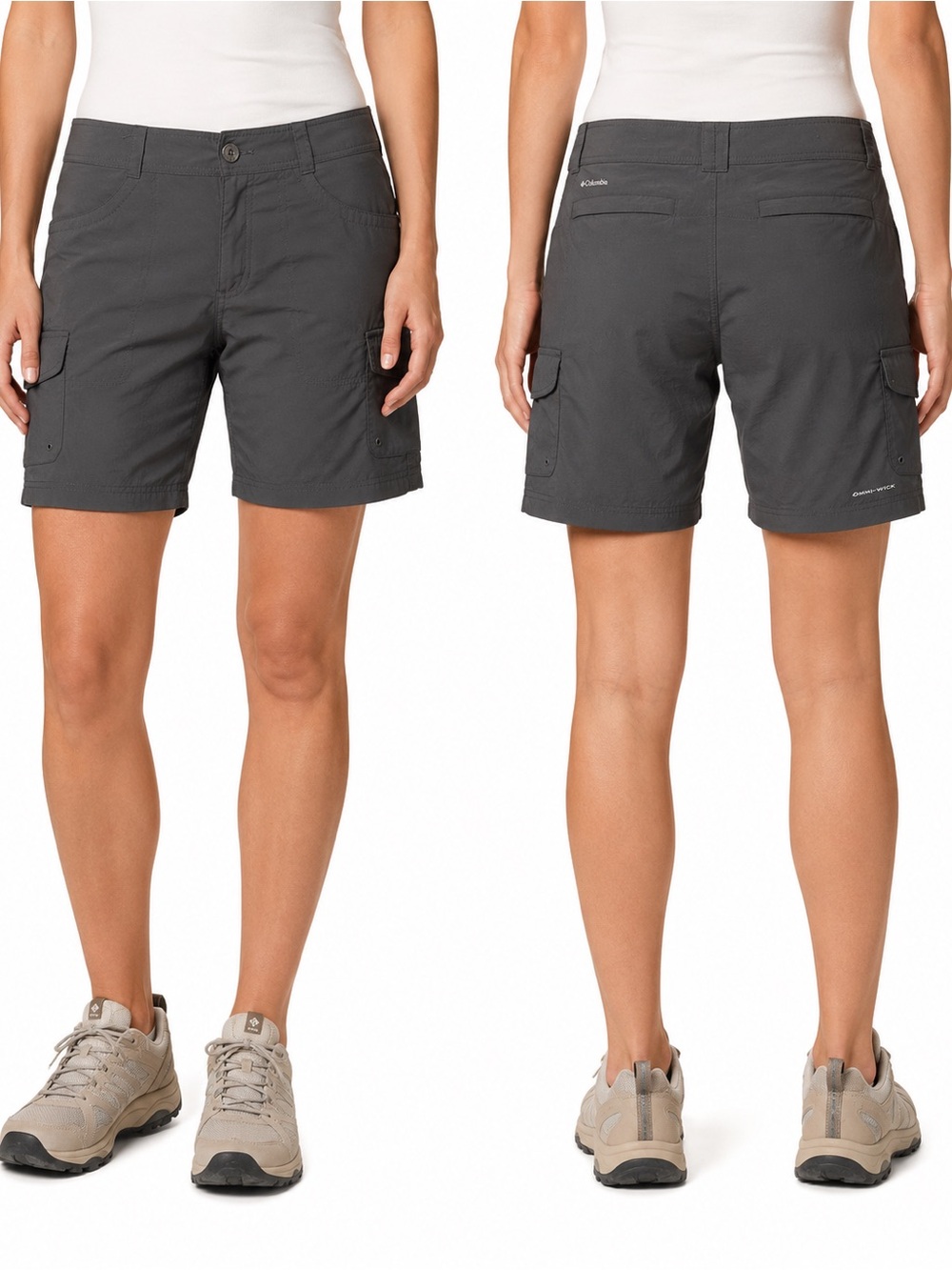 Columbia Omni-Wick Women’s Gray Hiking Cargo Shorts Size 10, 8” Inseam